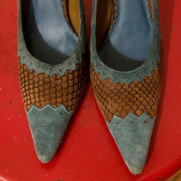 Luichiny Snake Print Brown and Blue Heels 7 1/2 - Picture 2 of 9